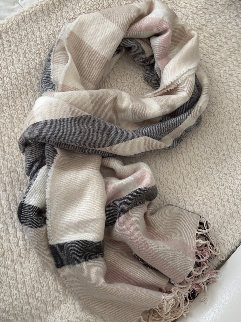 & Other Stories Beige, Pink and Gray Plaid Scarf